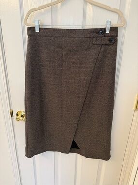Banana Republic Brown Plaid Wrap-Front Pencil Skirt